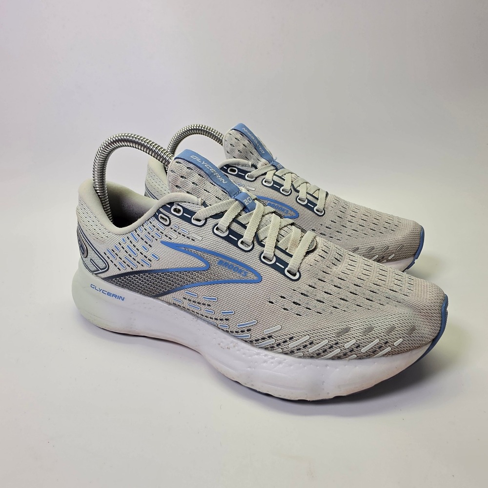 Brooks Glycerin 20 Running Shoes Womens 8 Grey Blue Cushioned Comfort Sneaker